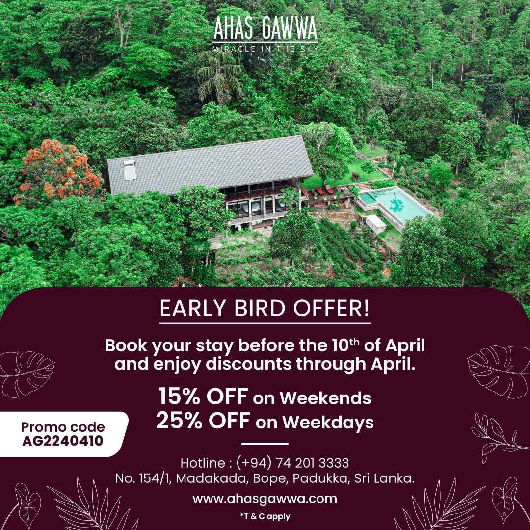 Early Bird Offer ahas gawwa hotel padukka srilanka